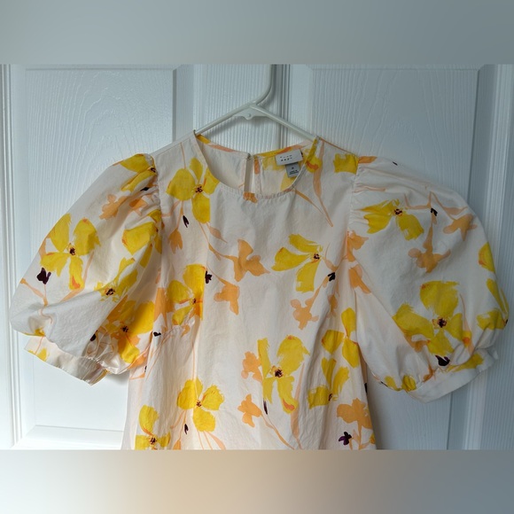 A New Day Yellow & White Puff Sleeve Floral Mini Dress Size Small - Picture 12 of 12